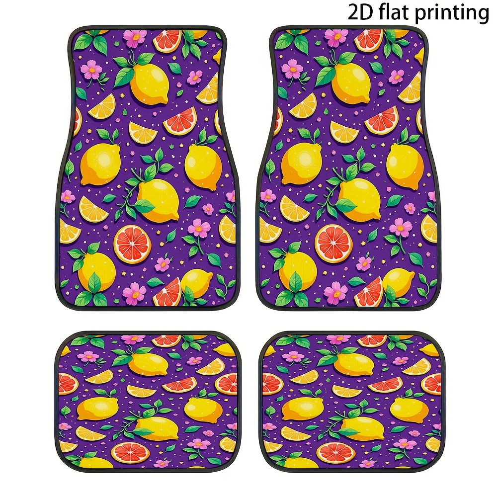 Interior Design Illustration - 4 Stück Auto-Fußmatten, Zitronen- und Grapefruit-Illustrationsdesign,