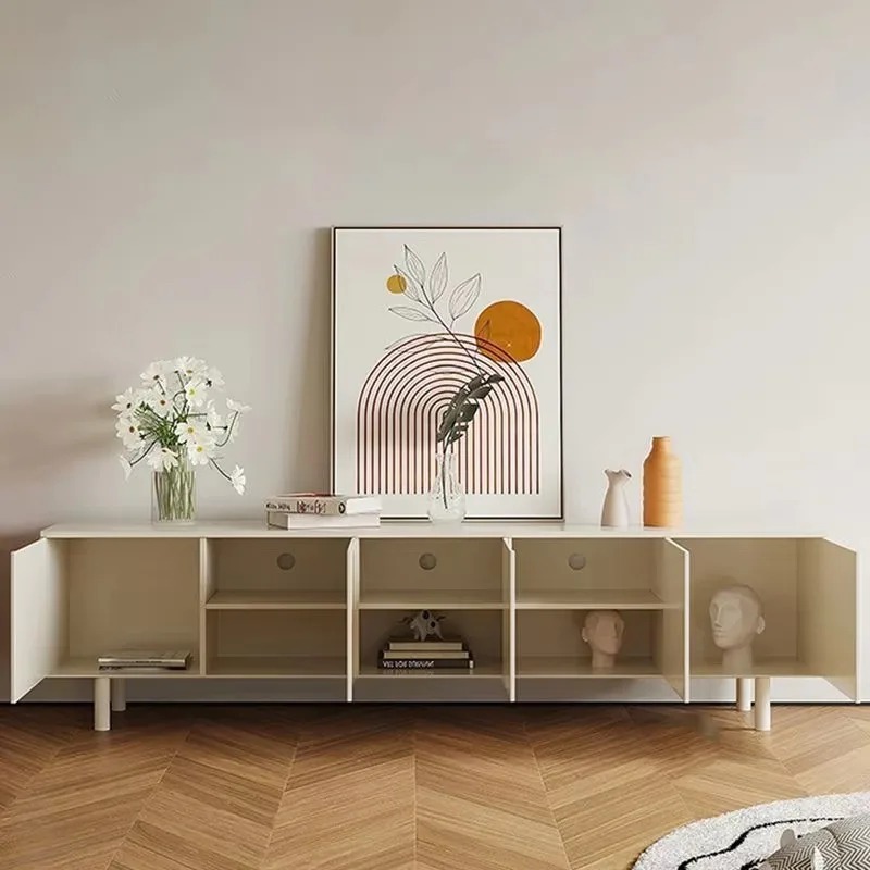 Interior Design Tv Room - Luxuriöser weißer TV-Ständer, elegante Aufbewahrung, einfaches