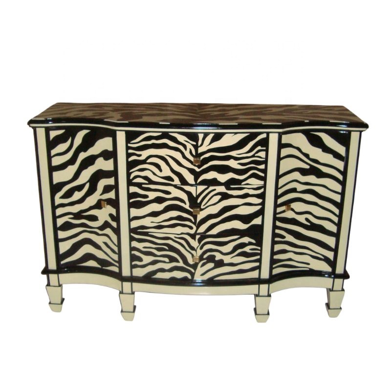 Interior Design Monochrome - Zebra-Bemaltes Küchenschranksideboard mit Tierdruck Antikes Buffet