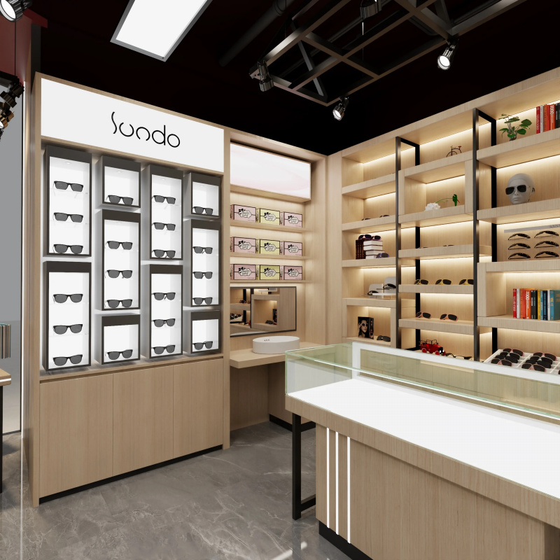 Interior Design Usa - Maßgeschneiderte Optikgeschäft-Inneneinrichtung Brillen-Präsentationsmöbel Kundenspezifischer Sonnenbrillen-Präsentationsschrank Wandmontiertes